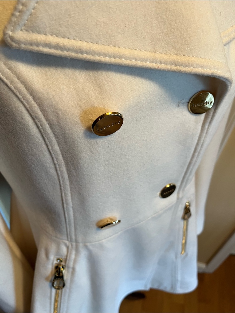 Cottagecore Skirted Women’s Cream Wool-Blend Pea Coat Laundry by Shelli Segal - Picture 3 of 10